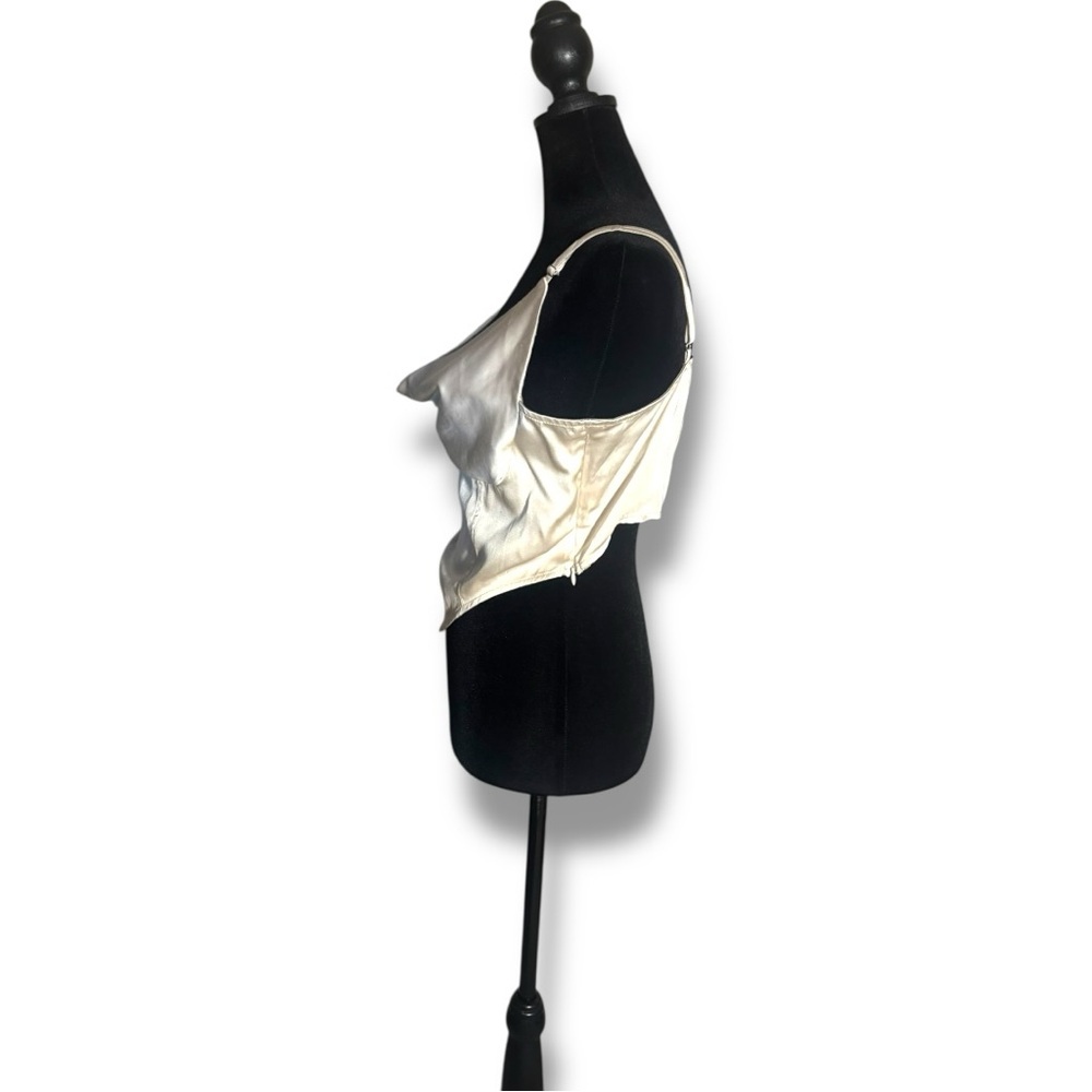 H&M Chic Ivory Satin Skinny Strap Cowl Neck Women's Cropped Camisole Top - Picture 3 of 16